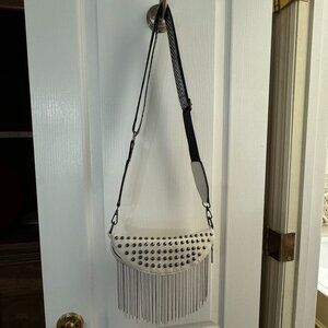 Quilted White Crossbody Purse with Fringe EUC